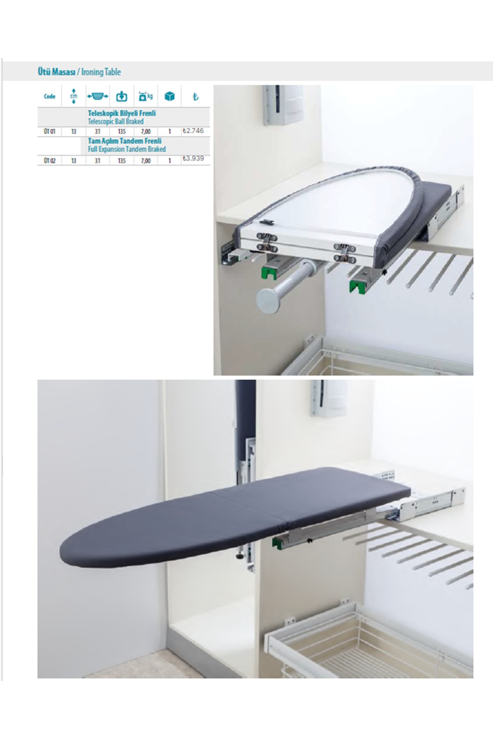 MODERNO ÜTÜ MASASI FRENLİ