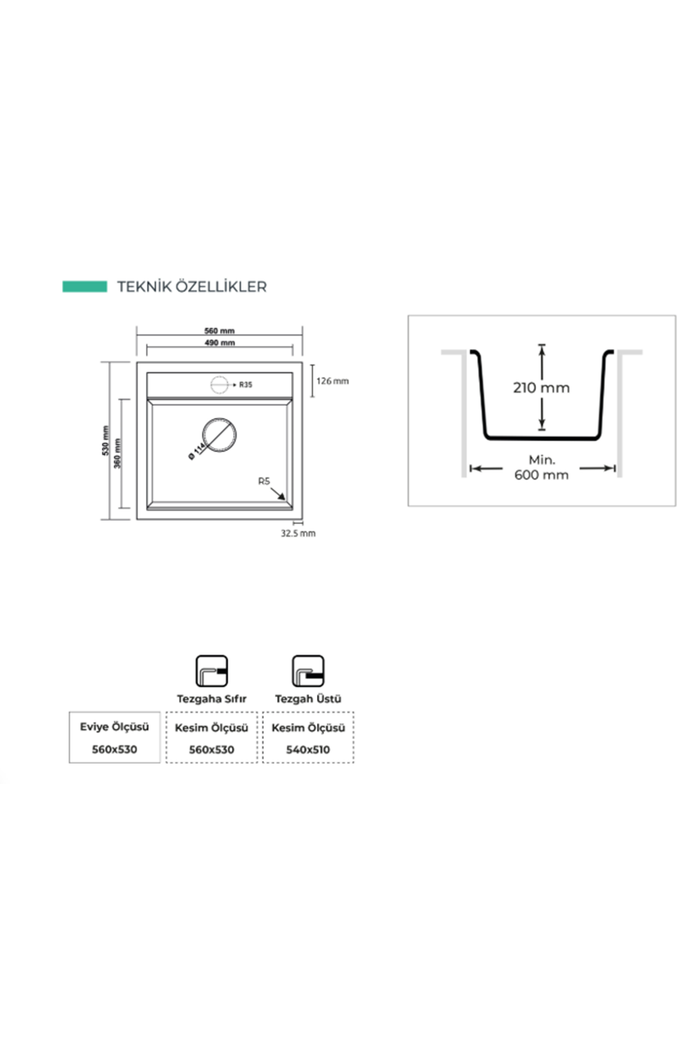 REALSTONE K004 OLYMPOS 56 GRANİT EVİYE (BLACK)