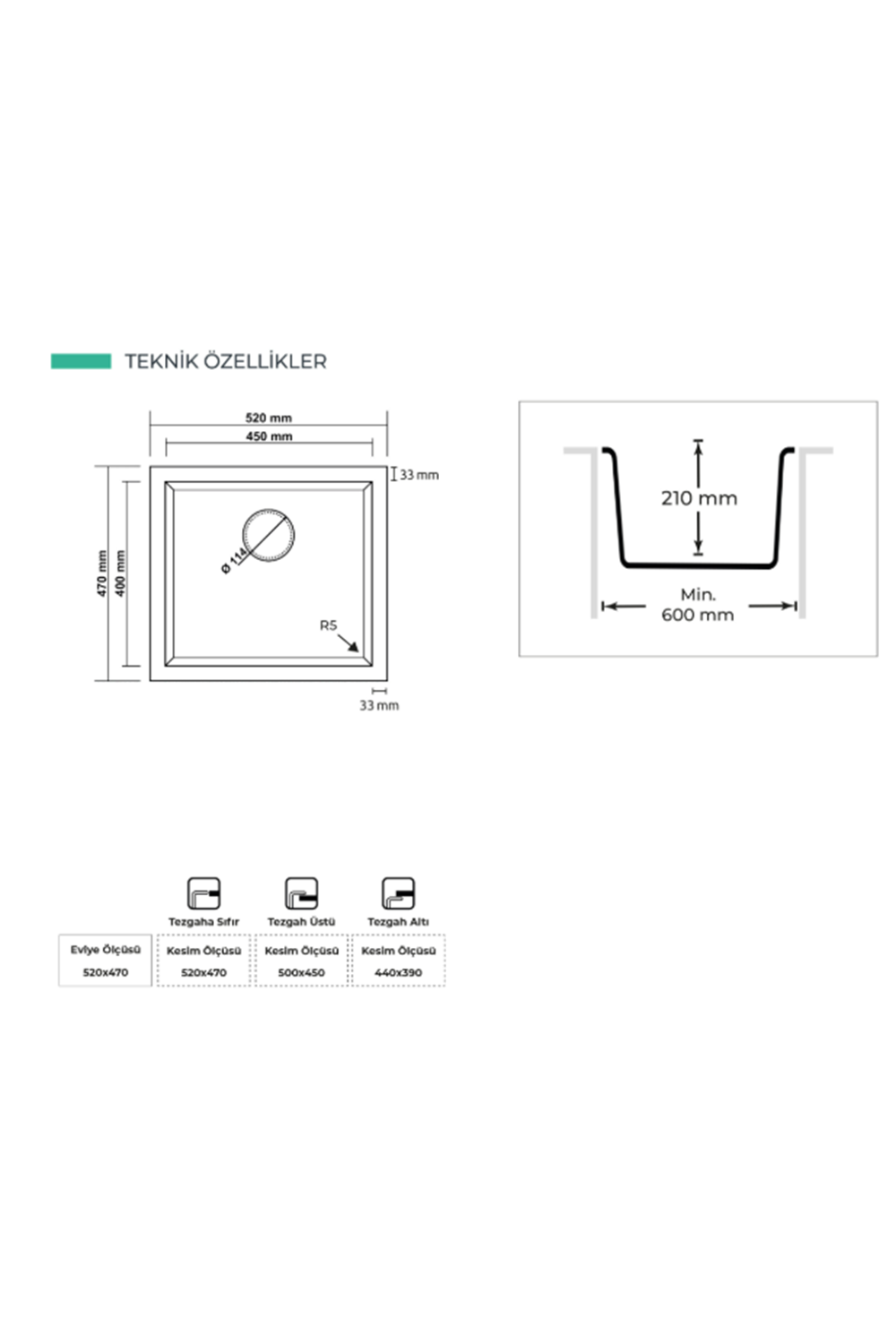 REALSTONE K005 GORDION 52 GRANİT EVİYE (CAPUCCINO)
