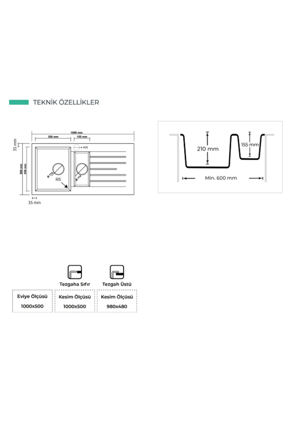 REALSTONE P005 TROYA 100 GRANİT EVİYE (ANTHRACITE)