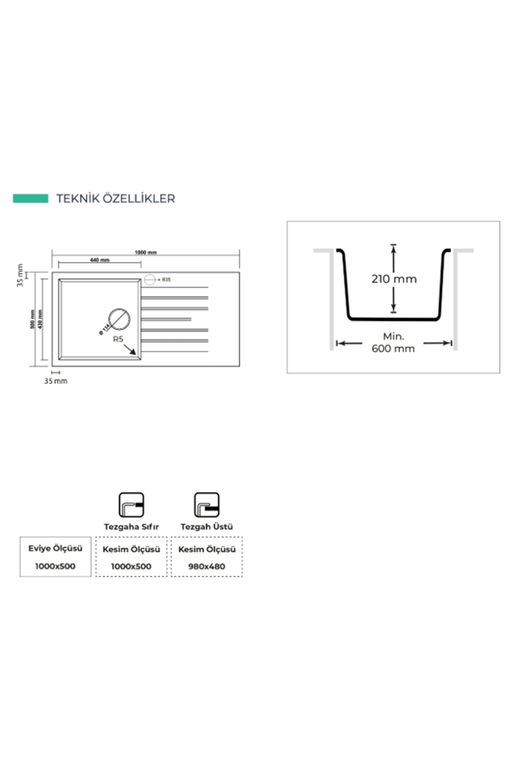 REALSTONE P015 LAODIKYA 100 XL GRANİT EVİYE (ANTHRACITE)