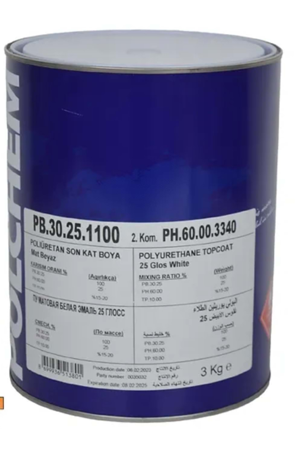 POLCHEM PB30.25 MAT BEYAZ BOYA 3 KG