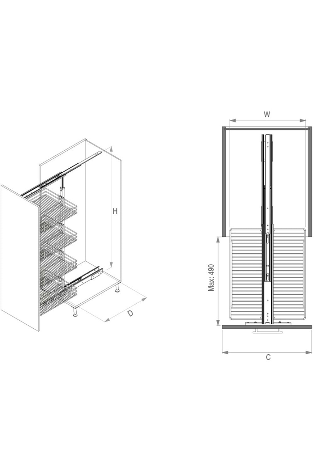 STARAX S-1115-C TELESKOPİK KİLER 4 SEPET 330*510*1100-1250 KROM 40 CM