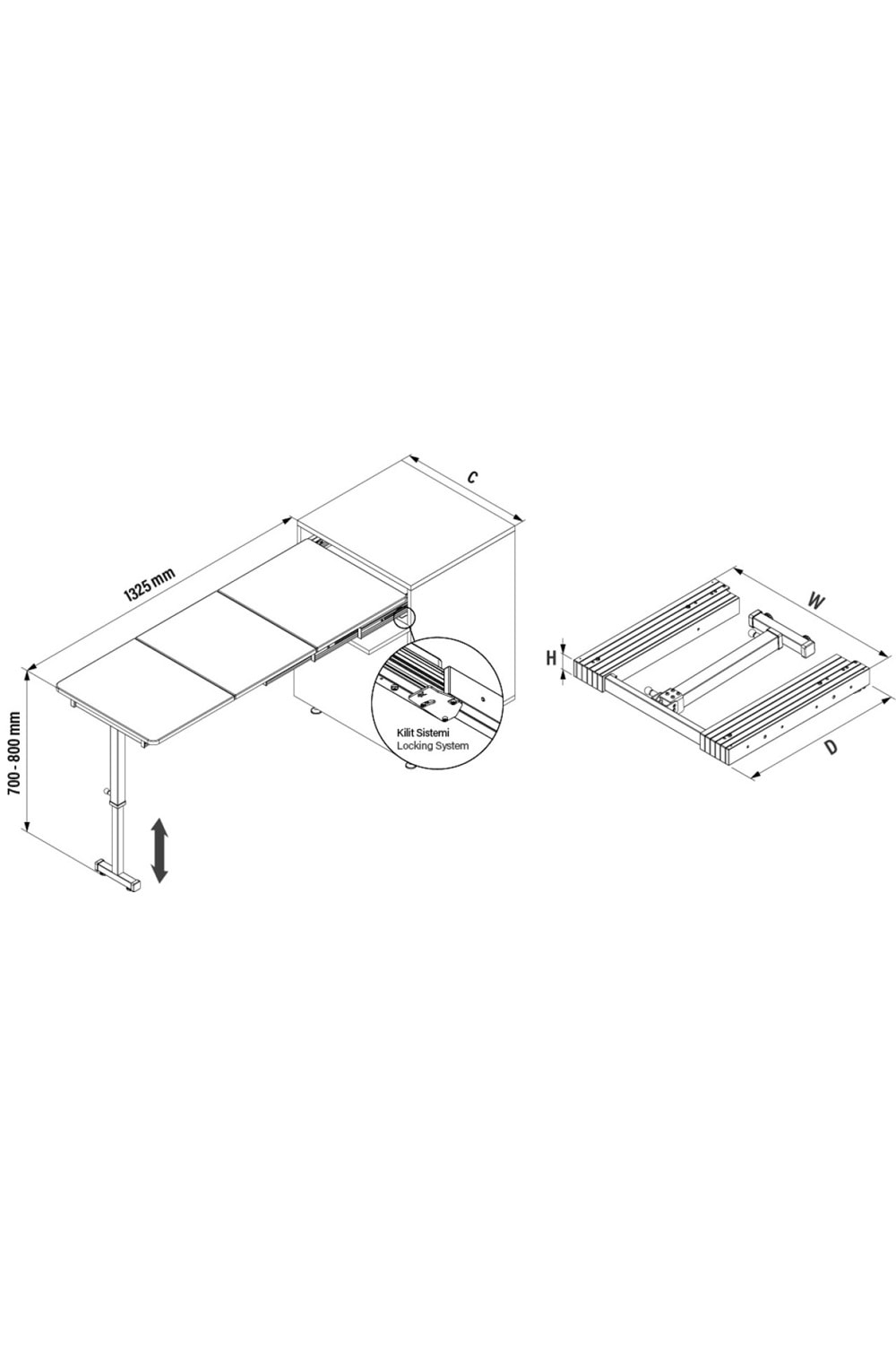 STARAX S-2145-A AYAKLI KATLANIR MASA MEKANİZMASI 564*515*125 ANTRASİT 60 CM