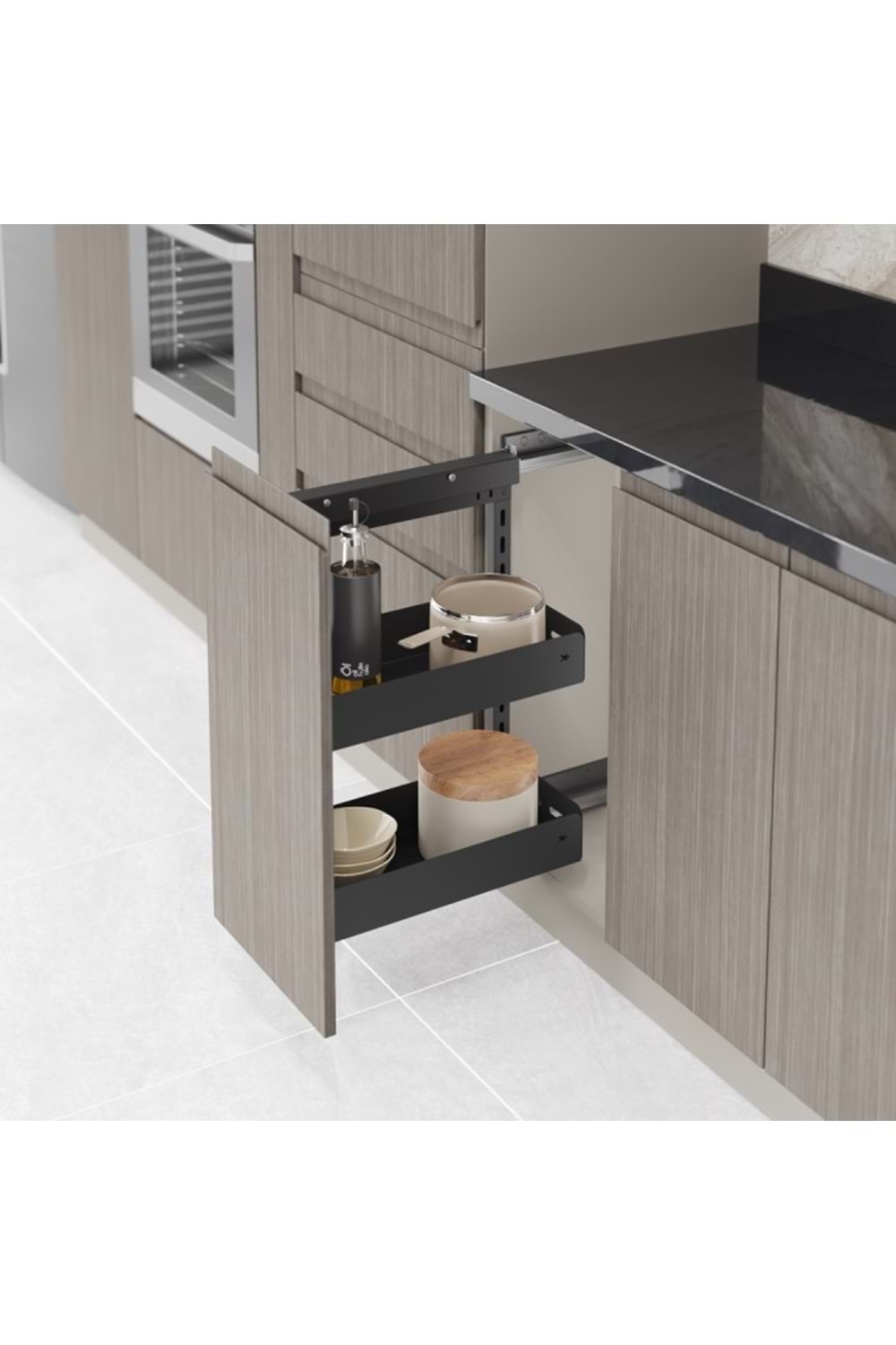 STARAX S-2204-UB-A ÇİFT AÇILIM RAYLI PREMİUM ŞİŞELİK ANTRASİT SAĞ 25 CM