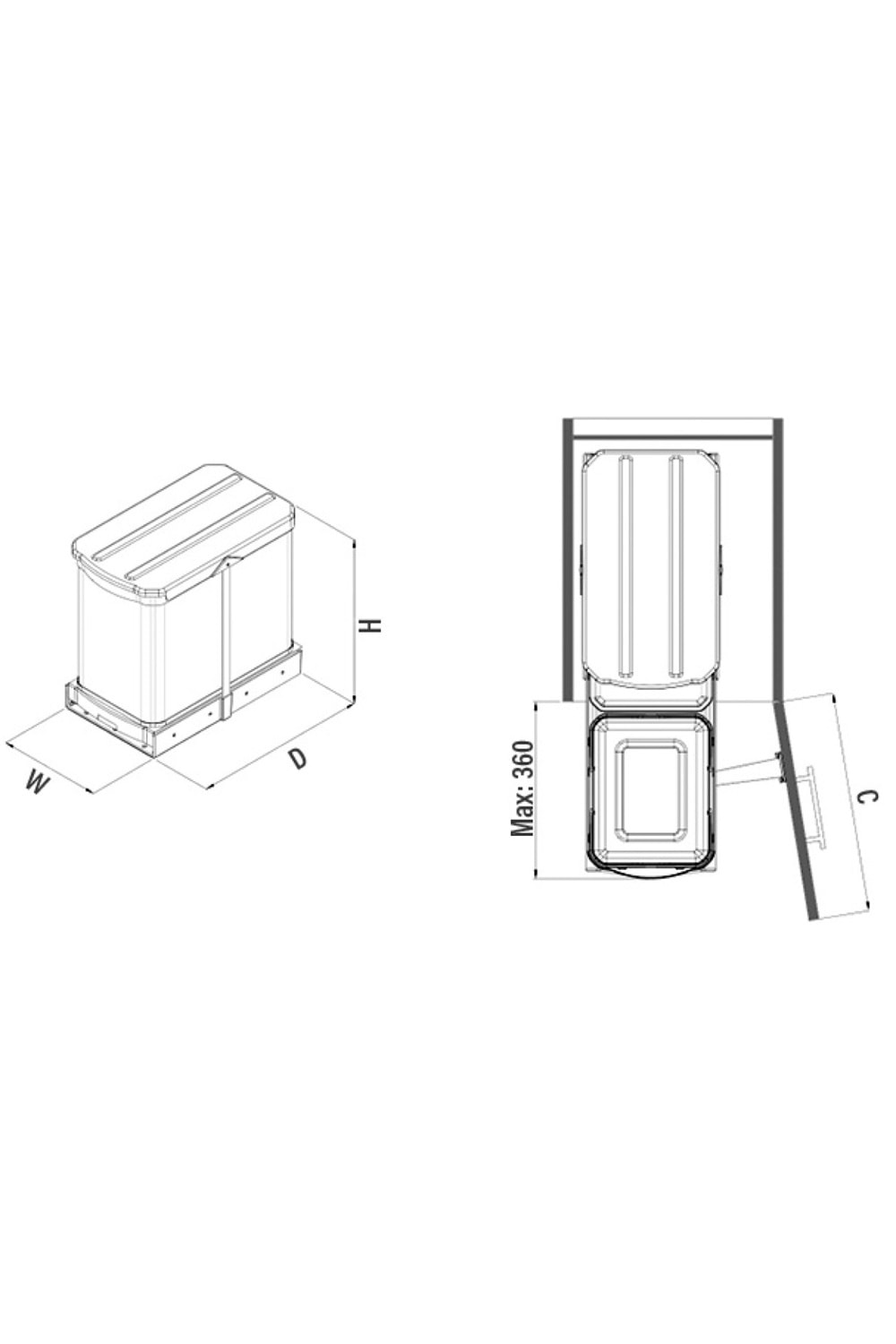 STARAX S-2395-G TELESKOPİK RAYLI PASLANMAZ GÖVDE ÇÖP KOVASI 16+1 LT GRİ 40 CM