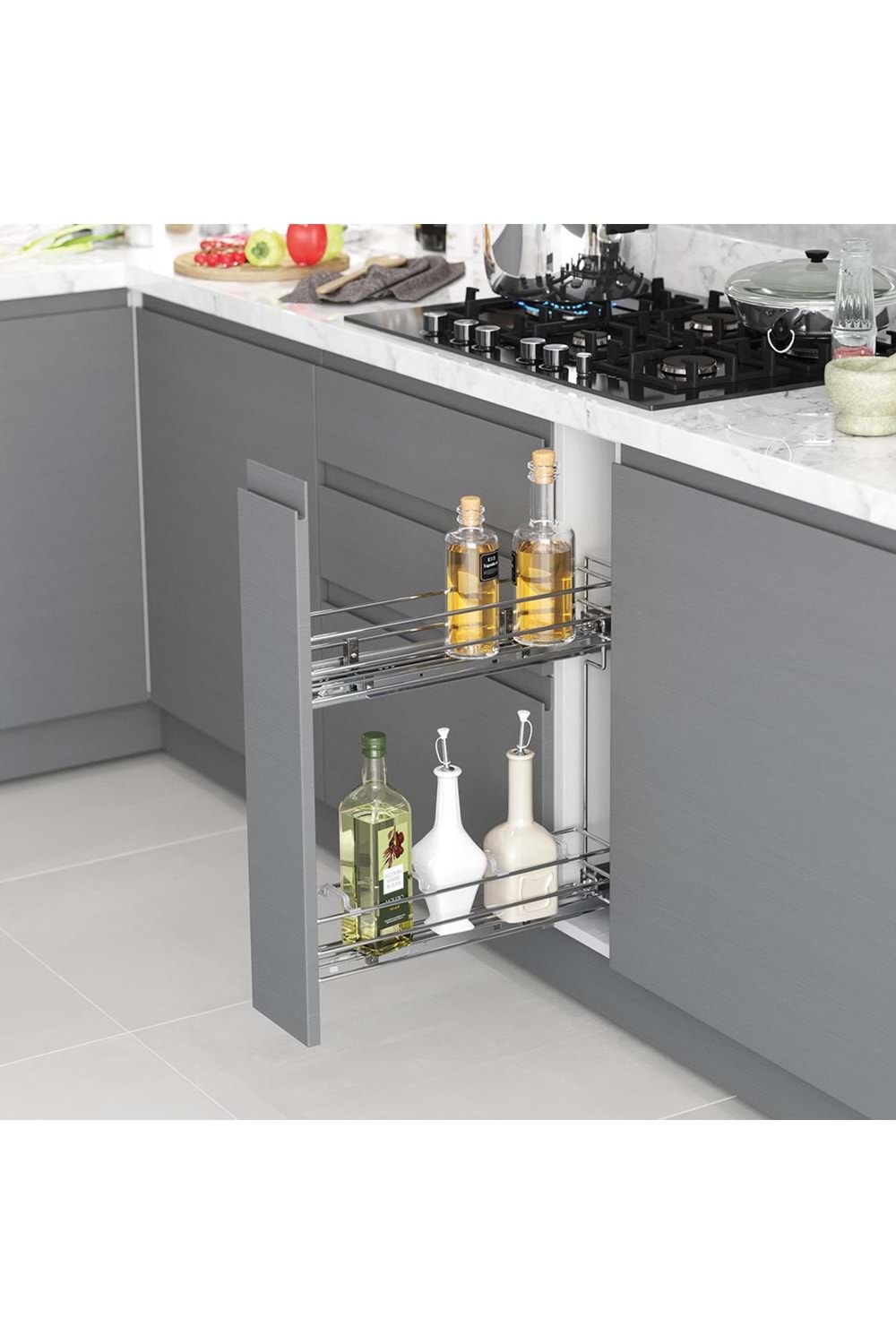 STARAX S-2441-C ÇİFT AÇILIM RAYLI ŞİŞELİK 151*475*495 KROM SOL 20 CM