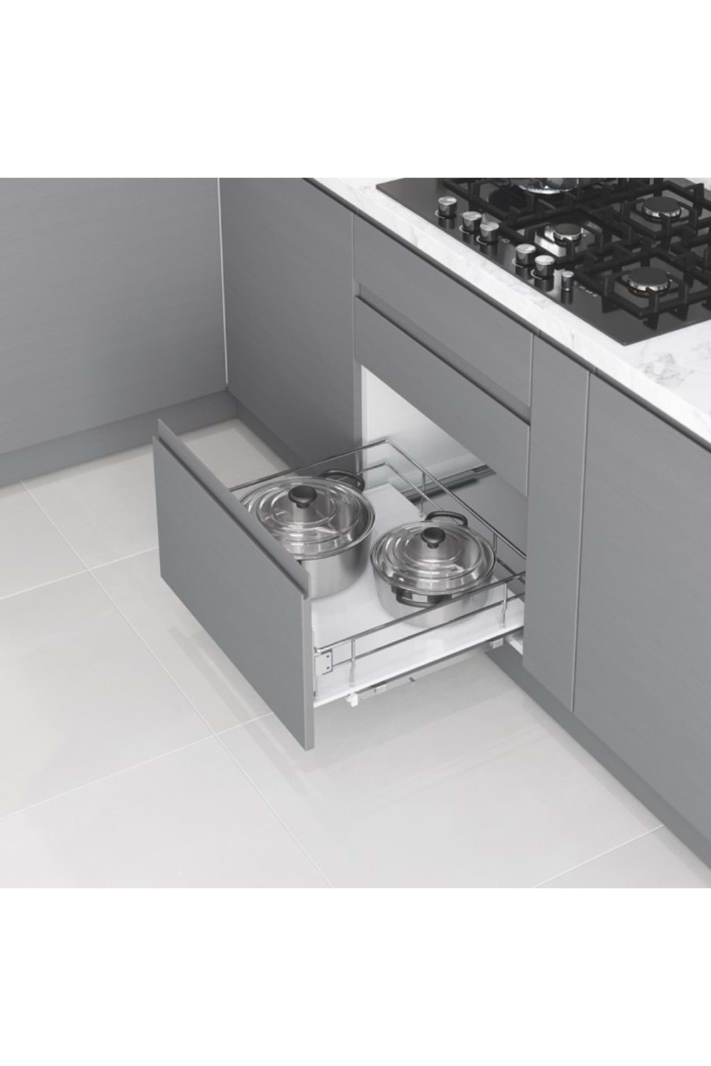 STARAX S-2621-C KAPAĞA MONTE ÇİFT AÇILIM GİZLİ RAYLI ÇEKMECE KROM 35 CM