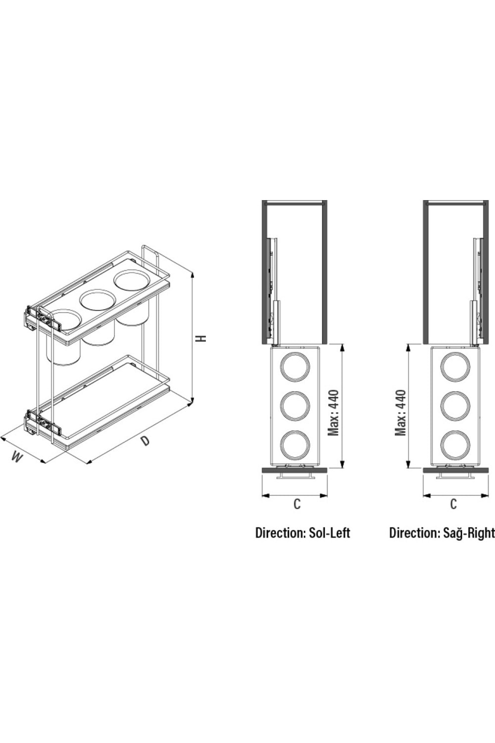 STARAX S-2651-C AHŞAP TABANLI GİZLİ RAYLI KEPÇELİK KROM SOL