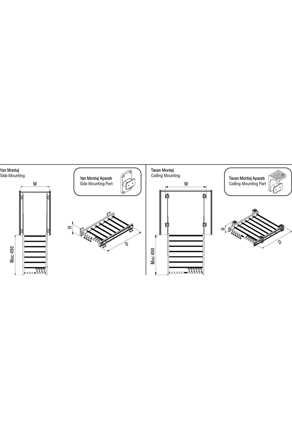 STARAX S-6303-G TELESKOPİK RAYLI ALÜMİNYUM PANTOLONLUK 475*510*100 GRİ 50 CM