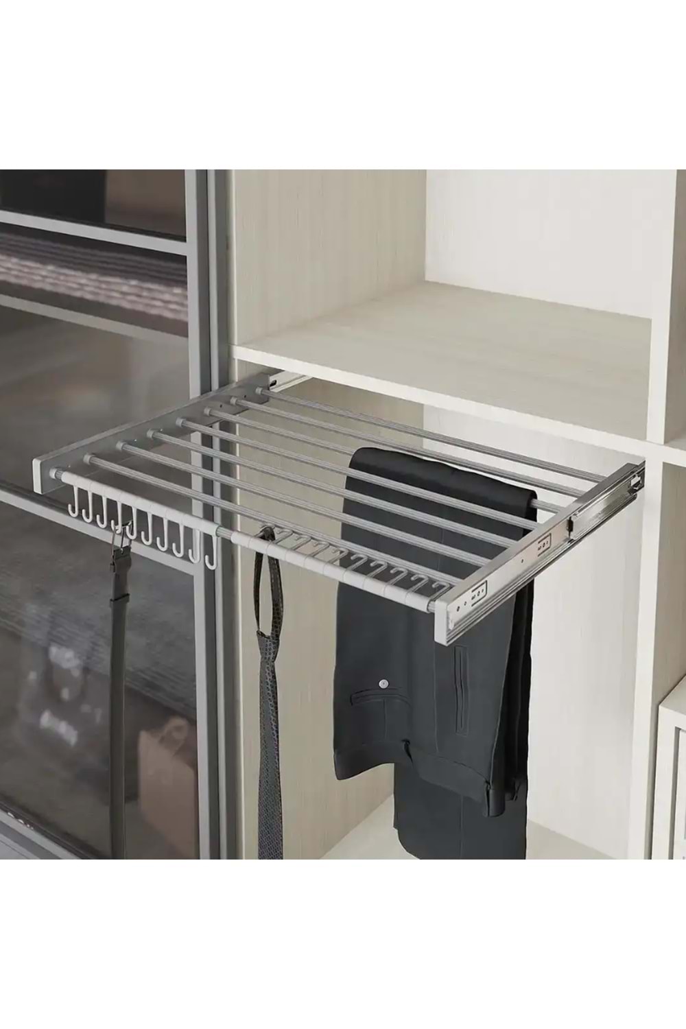STARAX S-6307-G TELESKOPİK RAYLI ALÜMİNYUM PANTOLONLUK 755*510*100 GRİ 70 CM