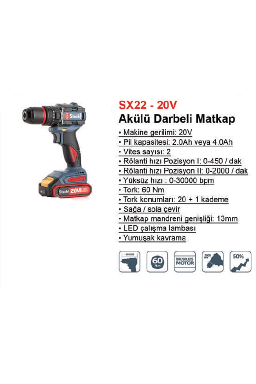 STECHEND SX22-2*2,0 AH AKÜLÜ DARBELİ MATKAP