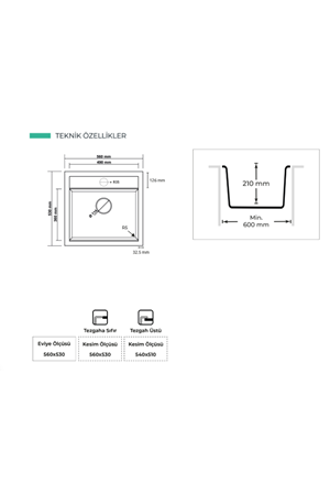 REALSTONE K004 OLYMPOS 56 GRANİT EVİYE (BLACK)