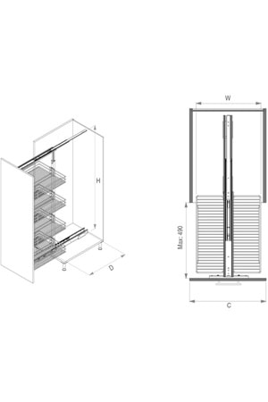 STARAX S-1115-C TELESKOPİK KİLER 4 SEPET 330*510*1100-1250 KROM 40 CM