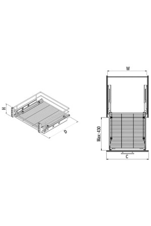 STARAX S-2346-C KAPAĞA MONTE ÇİFT AÇILIM GİZLİ RAYLI ÇEKMECE KROM 60 CM
