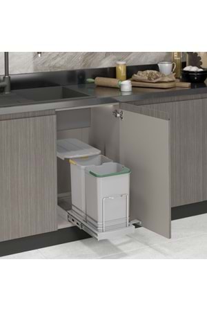 STARAX S-2392-G TELESKOPİK RAYLI PLASTİK GÖVDE ÇÖP KOVASI 12+12 LT GRİ 40 CM