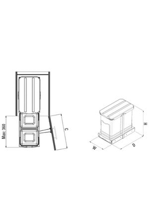 STARAX S-2392-G TELESKOPİK RAYLI PLASTİK GÖVDE ÇÖP KOVASI 12+12 LT GRİ 40 CM