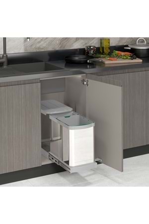 STARAX S-2395-G TELESKOPİK RAYLI PASLANMAZ GÖVDE ÇÖP KOVASI 16+1 LT GRİ 40 CM