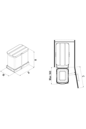 STARAX S-2395-G TELESKOPİK RAYLI PASLANMAZ GÖVDE ÇÖP KOVASI 16+1 LT GRİ 40 CM
