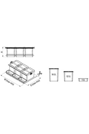 STARAX S-2535-G ÇEKMECE İÇİ OTOMATİK ÇÖP KOVASI 24+2 LT GRİ 60 CM