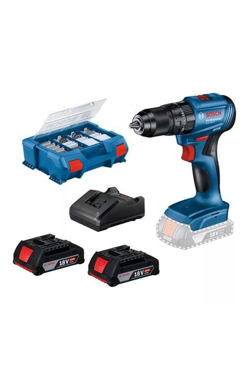 BOSCH GSB 185-LI DARBELİ AKÜLÜ VİDALAMA KÖMÜRSÜZ 18V 2*2,0AH+82 PARÇA AKSESUAR SETİ