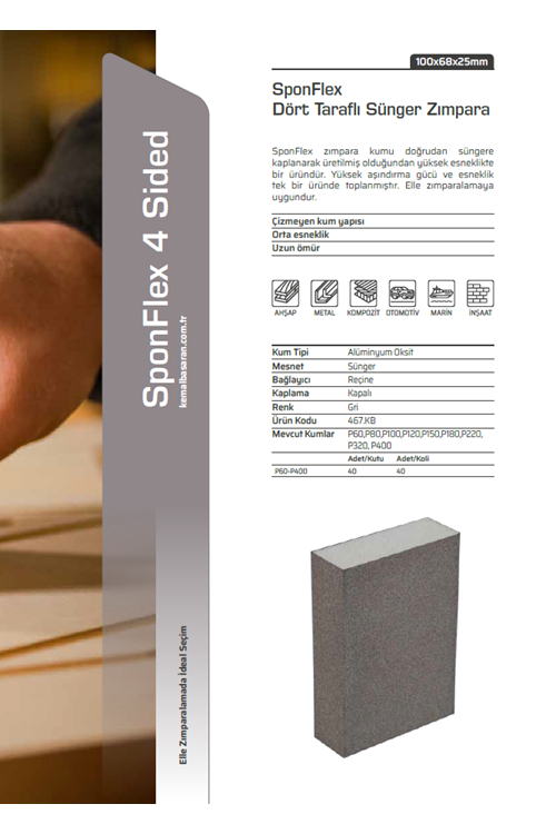 KB SPONFLEX DÖRT TARAFLI ZIMPARA P150 KUM
