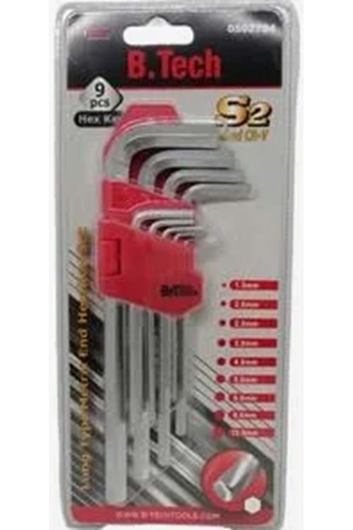 B-TECH 502701 YUVARLAK BAŞLI ALLEN ANAHTAR SETİ (9 PARÇA)