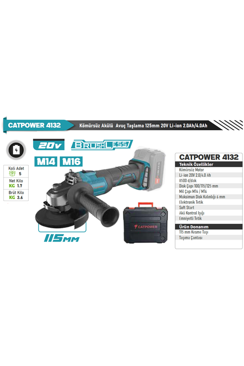 CATPOWER CAT4132SET KÖMÜRSÜZ AKÜLÜ AVUÇ TAŞLAMA 20V*2*4.0 AH