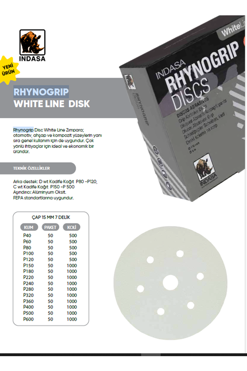INDASA 150 MM P360 RYHNOGRIP WHITE LINE DELİKLİ CIRT ZIMPARA