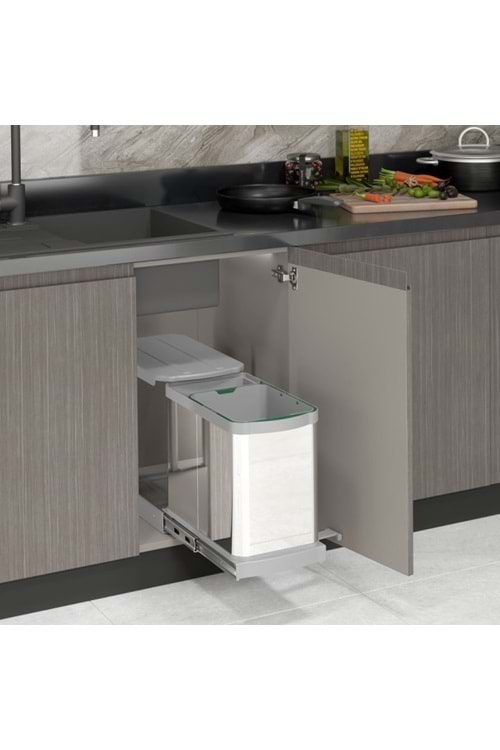 STARAX S-2395-G TELESKOPİK RAYLI PASLANMAZ GÖVDE ÇÖP KOVASI 16+1 LT GRİ 40 CM