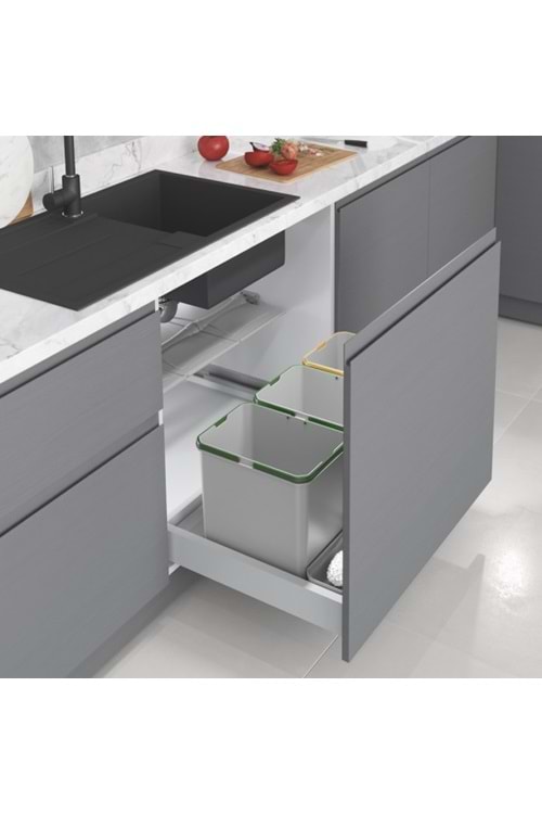 STARAX S-2535-G ÇEKMECE İÇİ OTOMATİK ÇÖP KOVASI 24+2 LT GRİ 60 CM