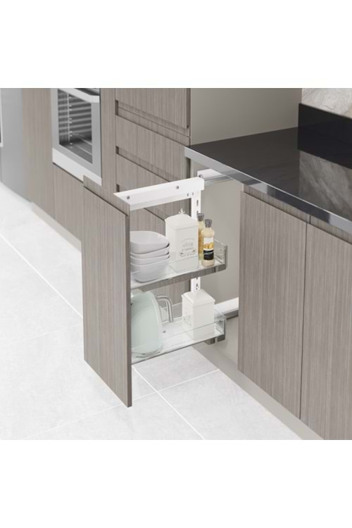 STARAX S-2792-P-C ÇİFT AÇILIM RAYLI PREMİUM ŞİŞELİK KROM SAĞ 35 CM