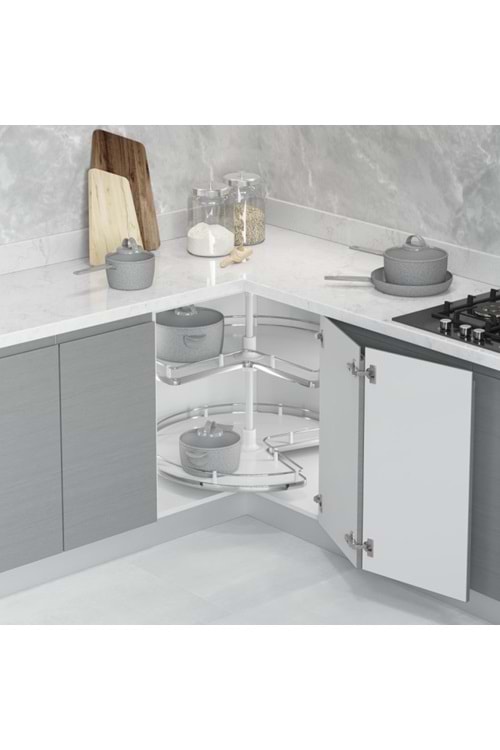 STARAX S-3024-C 3/4 AHŞAP TABLALI DÖNER SEPET TAKIMI KROM 74 CM