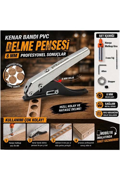 PRATİKMEN KENAR BANDI PVC VE DELME PENSESİ 8 MM