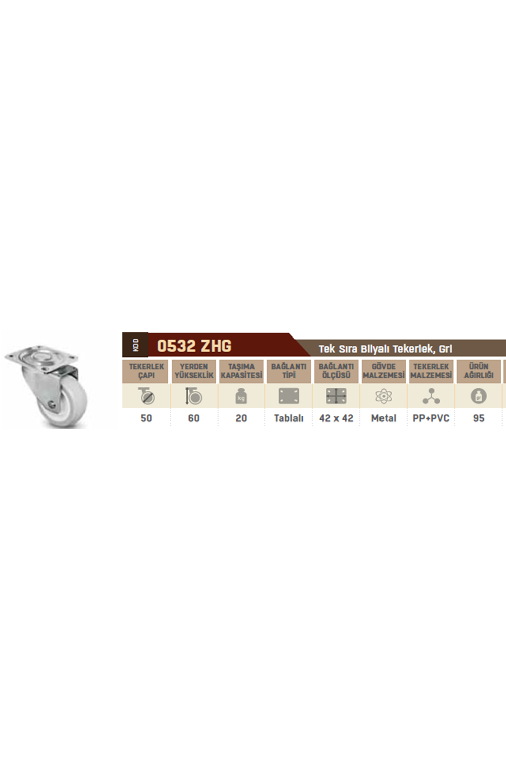 BURAK TEKER 0552 FHG 050 TABLALI FRENLİ GRİ TEKERLEK 6 CM