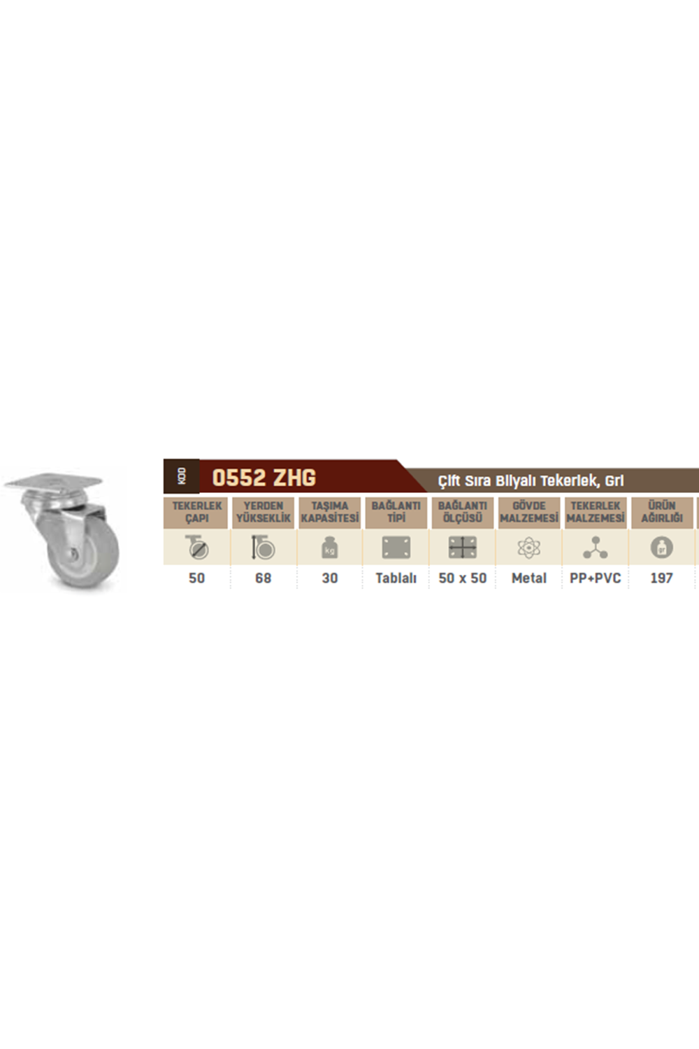 BURAK TEKER 0552 ZHG 050 TABLALI GRİ TEKERLEK 6,8 CM