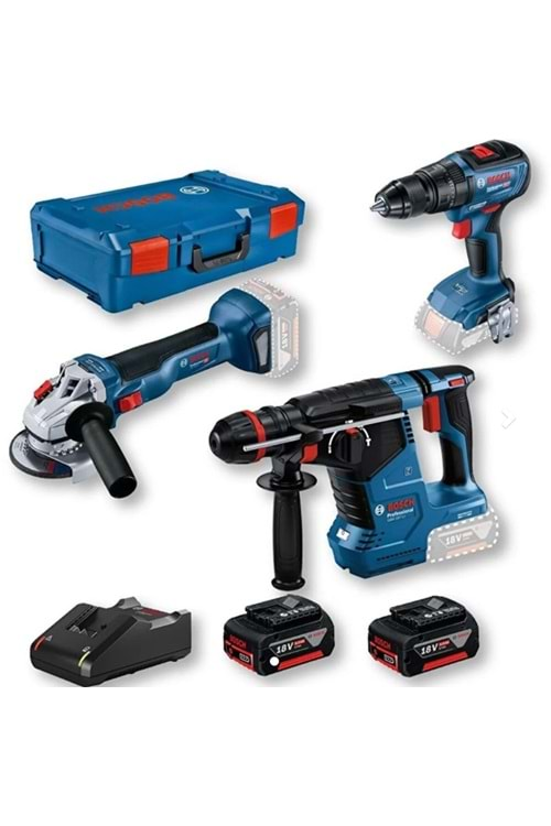 BOSCH 3 LÜ SET GBH 187+GWS18V-10+GSR 18V-50+2*5.0 AH AKÜ