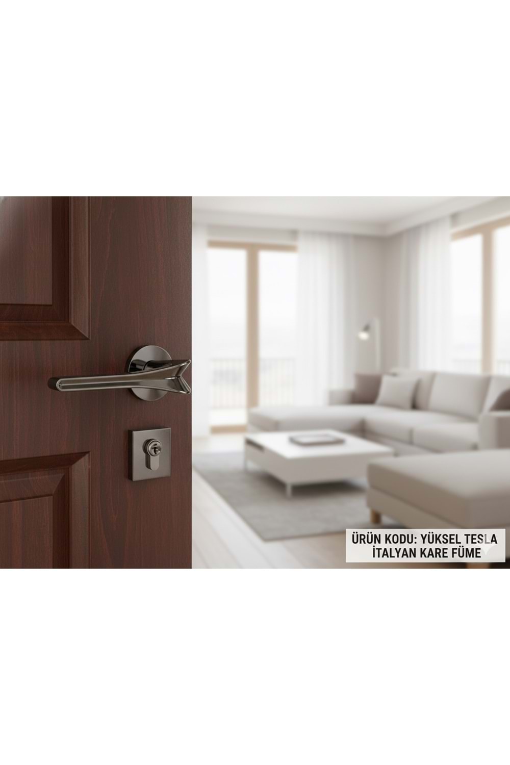 YÜKSEL TESLA İTALYAN KARE ROZETLİ FÜME YALE KAPI KOLU