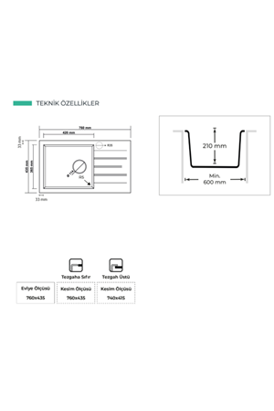 REALSTONE P010 ASSOS 76 XL GRANİT EVİYE (BLACK)