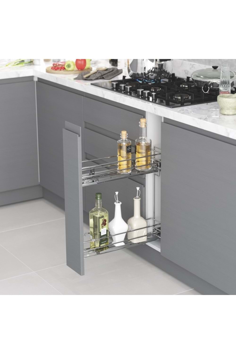 STARAX S-2414-C ÇİFT AÇILIM RAYLI ŞİŞELİK KROM SOL 15 CM