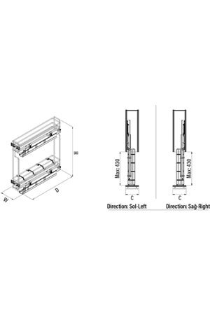 STARAX S-2446-C ÇİFT AÇILIM RAYLI ŞİŞELİK KROM SAĞ 25 CM
